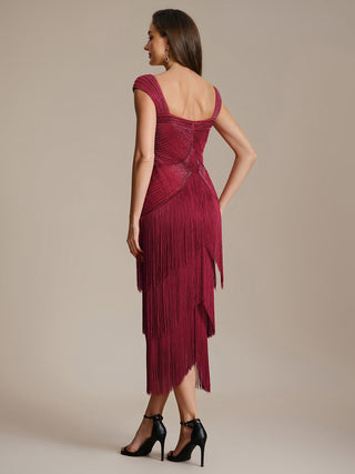 Strapless Sheath Midi Length Square Neck Beaded Wedding Guest Dress