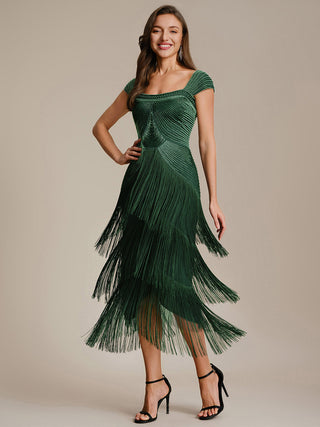 Strapless Sheath Midi Length Square Neck Beaded Wedding Guest Dress