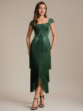 Strapless Sheath Midi Length Square Neck Beaded Wedding Guest Dress
