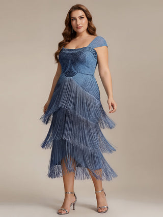 Strapless Sheath Midi Length Square Neck Beaded Wedding Guest Dress