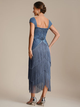 Strapless Sheath Midi Length Square Neck Beaded Wedding Guest Dress