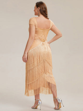 Strapless Sheath Midi Length Square Neck Beaded Wedding Guest Dress