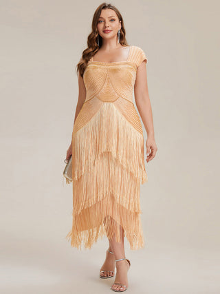 Strapless Sheath Midi Length Square Neck Beaded Wedding Guest Dress