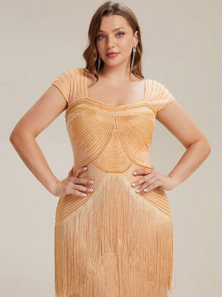 Strapless Sheath Midi Length Square Neck Beaded Wedding Guest Dress