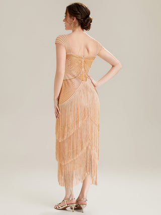 Strapless Sheath Midi Length Square Neck Beaded Wedding Guest Dress