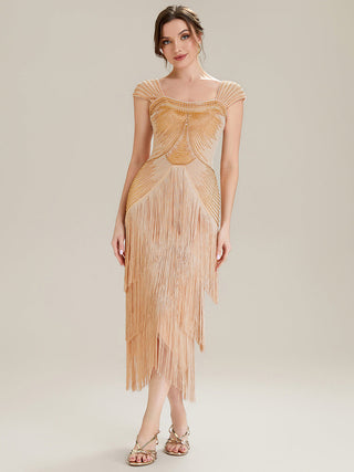 Strapless Sheath Midi Length Square Neck Beaded Wedding Guest Dress
