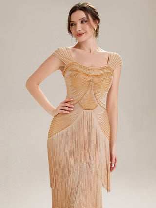 Strapless Sheath Midi Length Square Neck Beaded Wedding Guest Dress