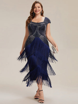 Strapless Sheath Midi Length Square Neck Beaded Wedding Guest Dress