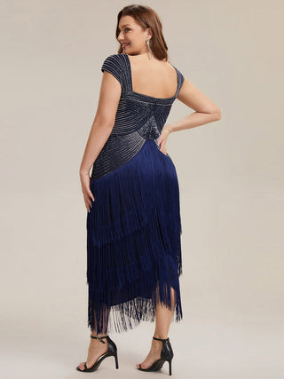 Strapless Sheath Midi Length Square Neck Beaded Wedding Guest Dress