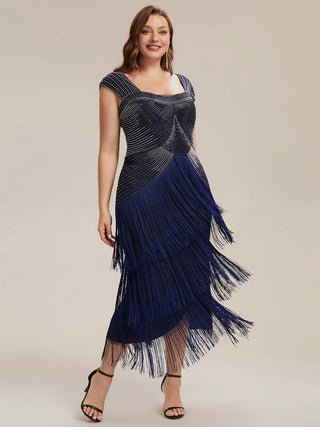 Strapless Sheath Midi Length Square Neck Beaded Wedding Guest Dress