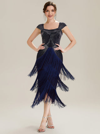 Strapless Sheath Midi Length Square Neck Beaded Wedding Guest Dress
