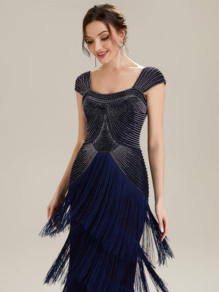 Strapless Sheath Midi Length Square Neck Beaded Wedding Guest Dress