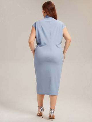 Short Sleeves Deep V-Neck Gathered Bodycon Midi Wedding Guest Dresses
