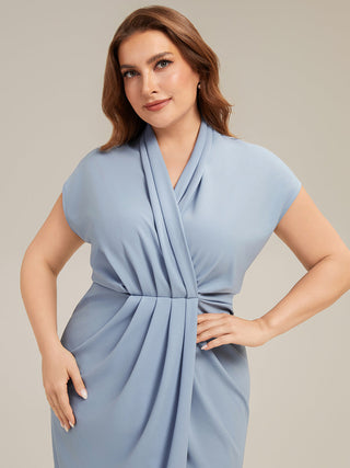 Short Sleeves Deep V-Neck Gathered Bodycon Midi Wedding Guest Dresses