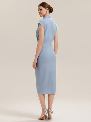 Short Sleeves Deep V-Neck Gathered Bodycon Midi Wedding Guest Dresses
