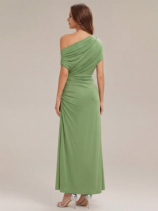 Short Sleeves Asymmetrical Polka Dot Sheath Maxi Wedding Guest Dresses