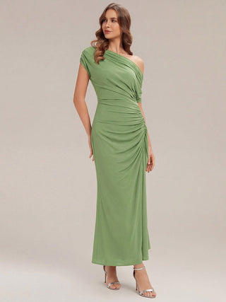 Short Sleeves Asymmetrical Polka Dot Sheath Maxi Wedding Guest Dresses