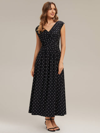 Strapless V-Neck High Stretch Polka Dot Sheath Maxi Wedding Guest Dresses