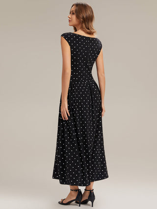 Strapless V-Neck High Stretch Polka Dot Sheath Maxi Wedding Guest Dresses