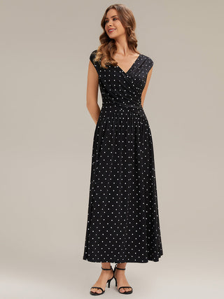 Strapless V-Neck High Stretch Polka Dot Sheath Maxi Wedding Guest Dresses