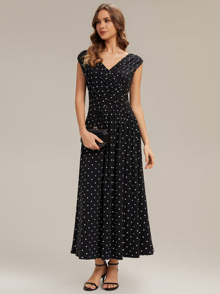 Strapless V-Neck High Stretch Polka Dot Sheath Maxi Wedding Guest Dresses