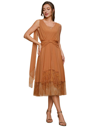 Chiffon Ribbon Sleeveless A-Line Wedding Guest Dress
