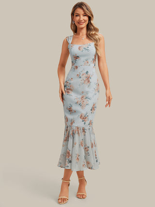 Sleeveless Sweetheart Neck Fishtail Pleated Midi Wedding Guest Dress