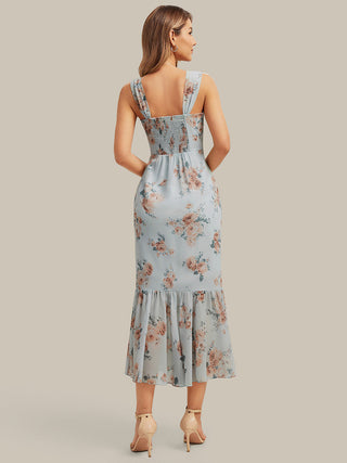 Sleeveless Sweetheart Neck Fishtail Pleated Midi Wedding Guest Dress