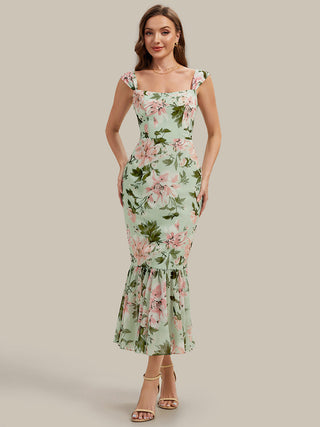 Sleeveless Sweetheart Neck Fishtail Pleated Midi Wedding Guest Dress
