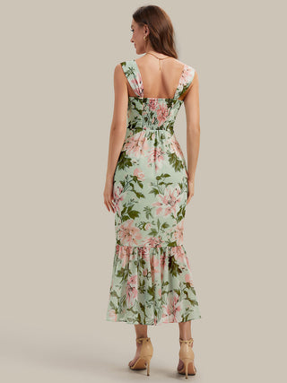 Sleeveless Sweetheart Neck Fishtail Pleated Midi Wedding Guest Dress