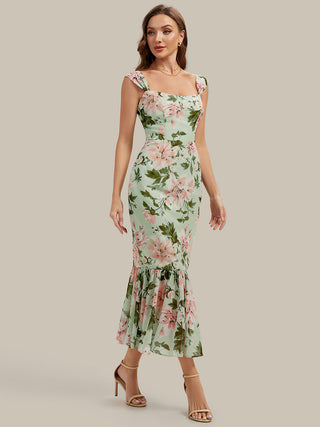 Sleeveless Sweetheart Neck Fishtail Pleated Midi Wedding Guest Dress