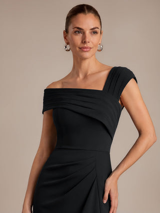Short Sleeve High Stretch Sheath Midi Dress with 3D Draping Slit Wedding Guest Dresses