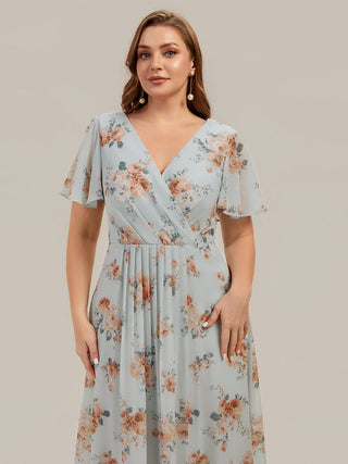 Short Sleeve Ruffle V-Neck Polka Dot A-Line High-Low Wedding Guest Dresses