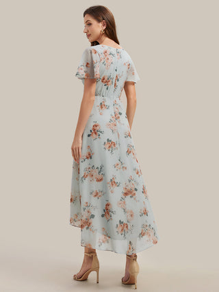 Short Sleeve Ruffle V-Neck Polka Dot A-Line High-Low Wedding Guest Dresses