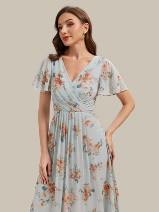 Short Sleeve Ruffle V-Neck Polka Dot A-Line High-Low Wedding Guest Dresses