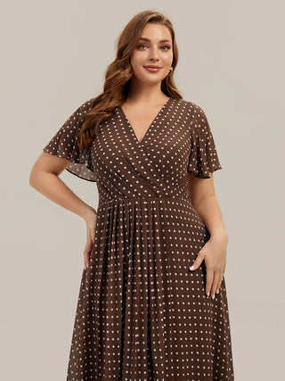 Short Sleeve Ruffle V-Neck Polka Dot A-Line High-Low Wedding Guest Dresses