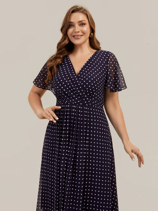Short Sleeve Ruffle V-Neck Polka Dot A-Line High-Low Wedding Guest Dresses