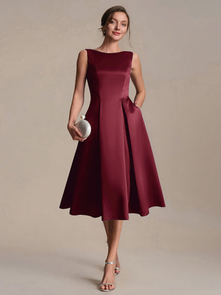 Strapless Boat Neck Ball-Gown Midi Dress with Pockets Wedding Guest Dresses