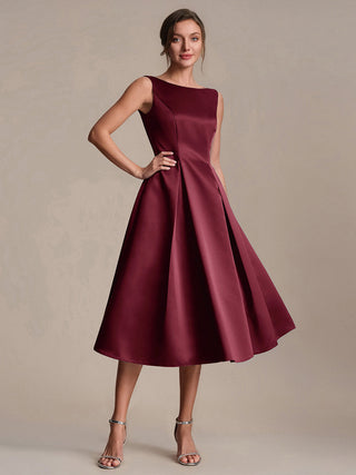 Strapless Boat Neck Ball-Gown Midi Dress with Pockets Wedding Guest Dresses
