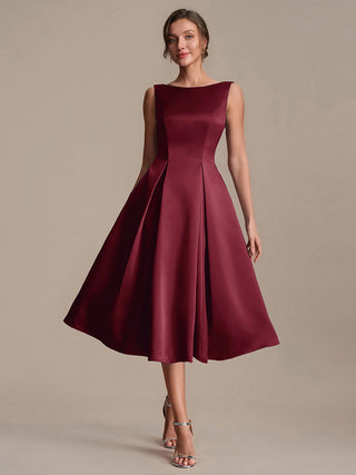 Strapless Boat Neck Ball-Gown Midi Dress with Pockets Wedding Guest Dresses