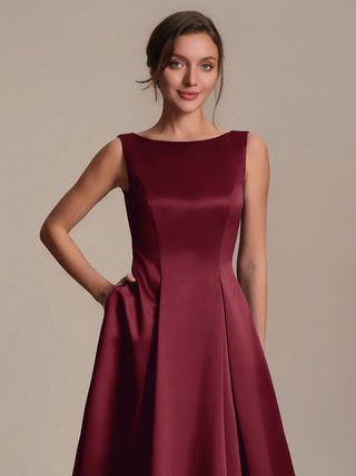 Strapless Boat Neck Ball-Gown Midi Dress with Pockets Wedding Guest Dresses