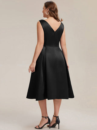 Strapless Boat Neck Ball-Gown Midi Dress with Pockets Wedding Guest Dresses