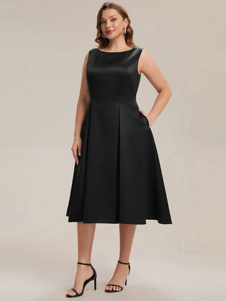 Strapless Boat Neck Ball-Gown Midi Dress with Pockets Wedding Guest Dresses