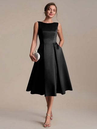 Strapless Boat Neck Ball-Gown Midi Dress with Pockets Wedding Guest Dresses