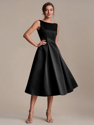Strapless Boat Neck Ball-Gown Midi Dress with Pockets Wedding Guest Dresses