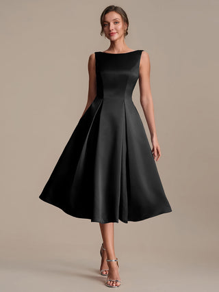 Strapless Boat Neck Ball-Gown Midi Dress with Pockets Wedding Guest Dresses