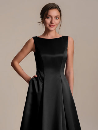 Strapless Boat Neck Ball-Gown Midi Dress with Pockets Wedding Guest Dresses