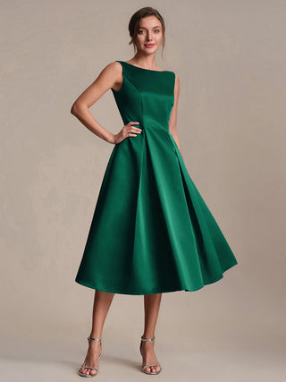 Strapless Boat Neck Ball-Gown Midi Dress with Pockets Wedding Guest Dresses