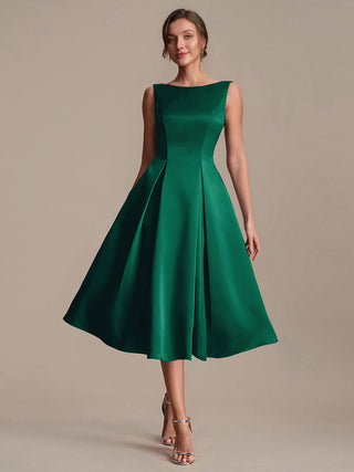 Strapless Boat Neck Ball-Gown Midi Dress with Pockets Wedding Guest Dresses