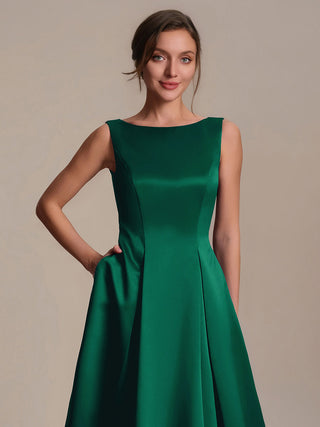 Strapless Boat Neck Ball-Gown Midi Dress with Pockets Wedding Guest Dresses
